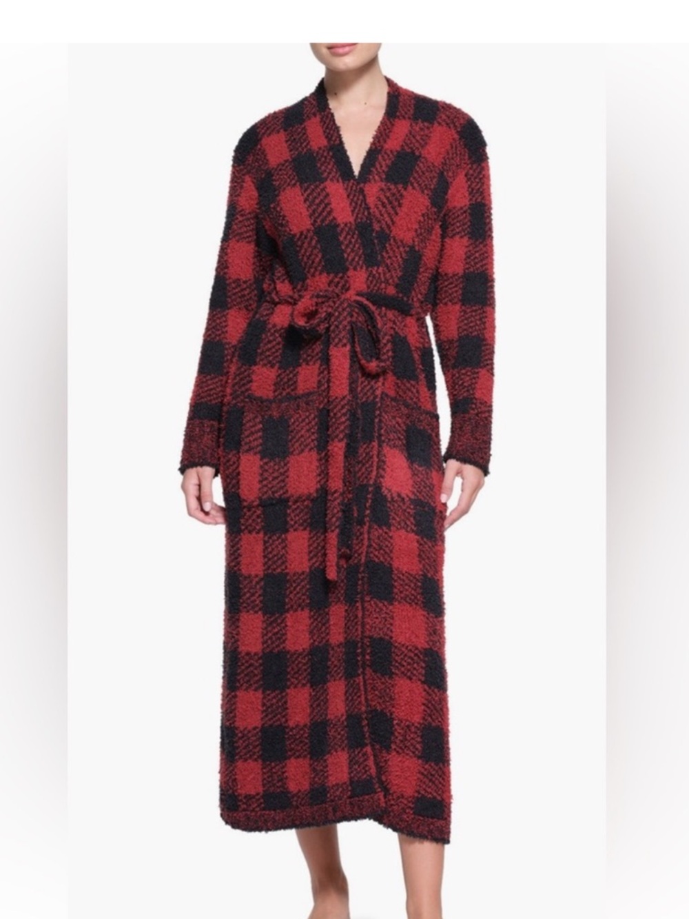 NWT SKIMS Unisex Cozy Robe Brick Buffalo Check Sz S/M oversized